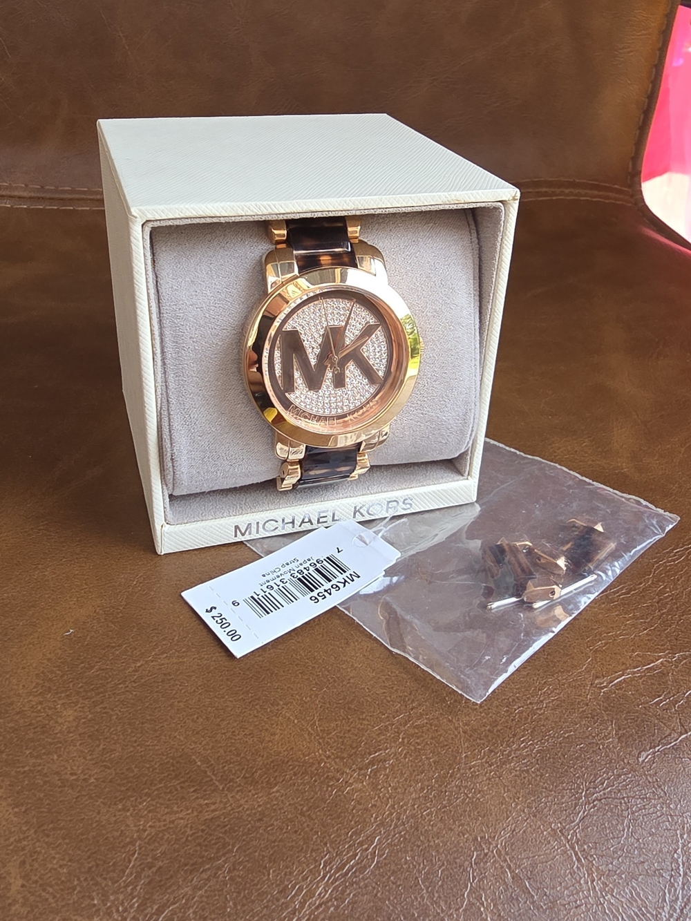 Michael Kors Rose Gold and Tortoiseshell MK Logo Bracelet Watch